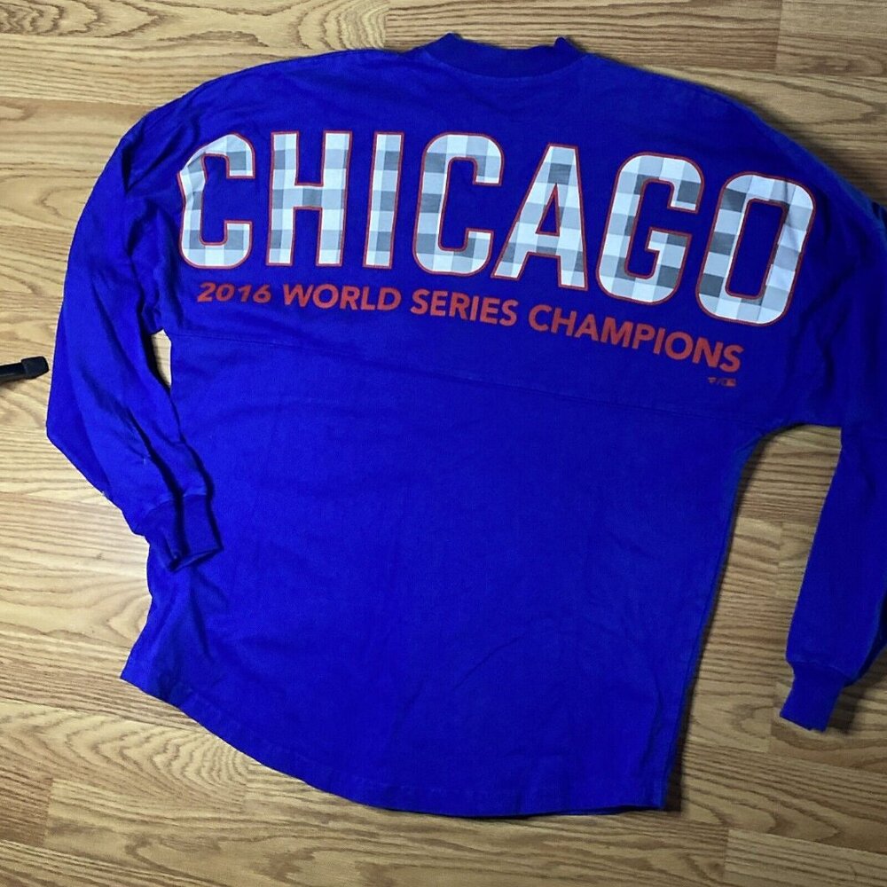 Chicago Cubs Men's 2016 World Series Long Sleeve Spirit Jersey Blue Size Small